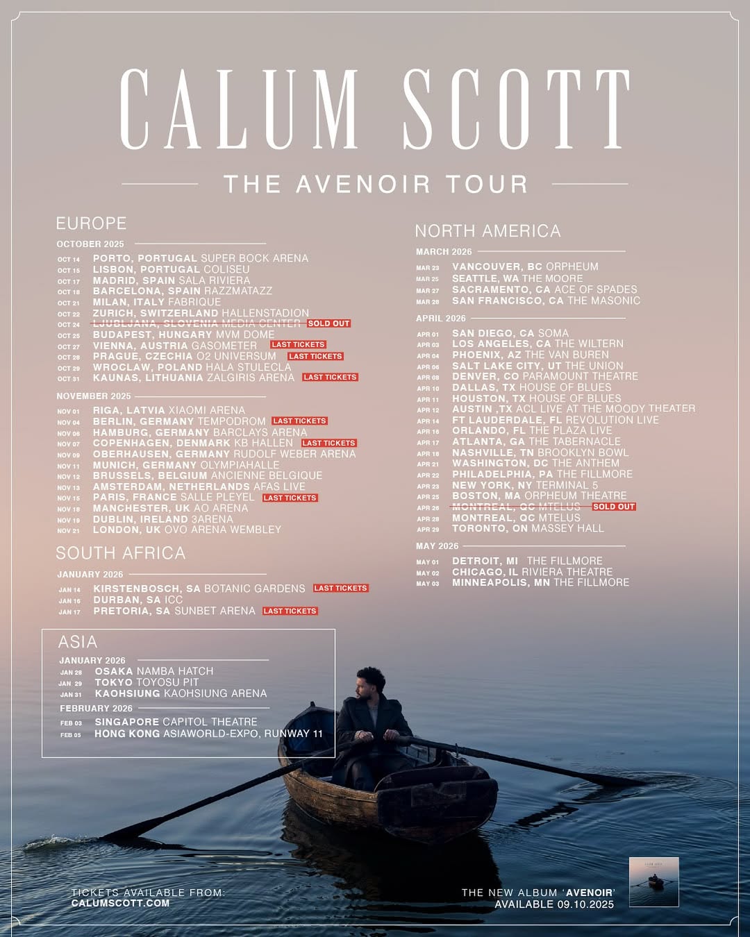 Calum Scott The Avenoir Tour Poster 2025-2026